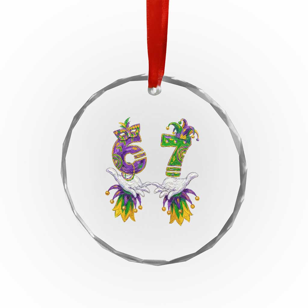 67 Mardi Gras Meme Crystal Glass Ornament Funny Six Seven Hand Carnival Trendy
