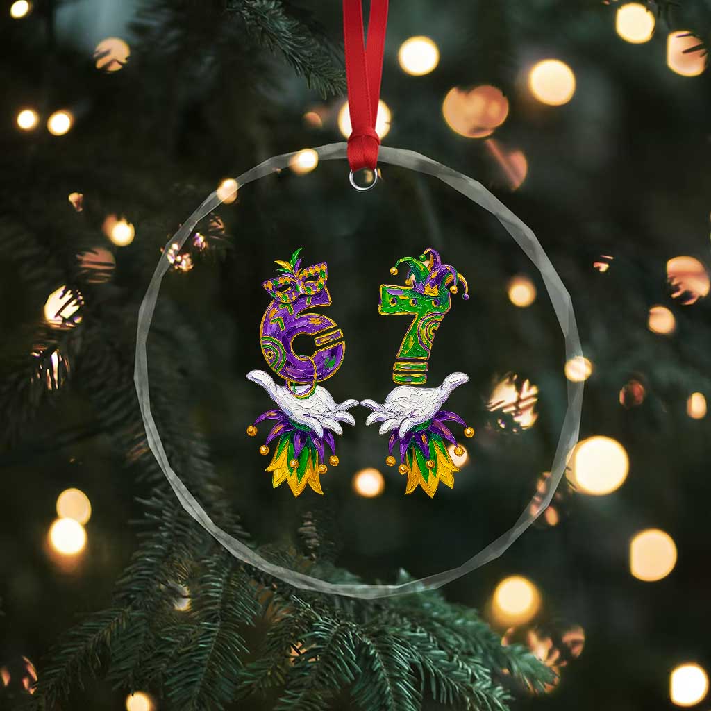 67 Mardi Gras Meme Crystal Glass Ornament Funny Six Seven Hand Carnival Trendy