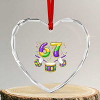 67 Mardi Gras Meme Heart Crystal Glass Ornament Funny Six Seven Carnival Trendy