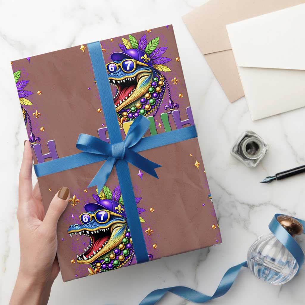 67 Mardi Gras Wrapping Paper Roll Funny Alligator Six Seven Bruh Meme