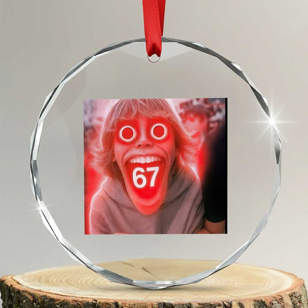 67 Mason Kid Glitchcore Graphic Crystal Glass Ornament Screaming Boy Six Seven Viral Meme Devil Edit TS02