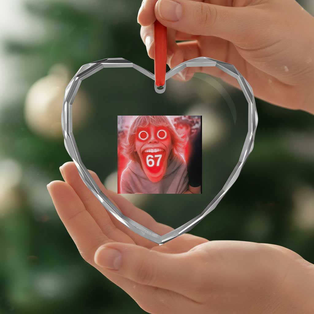 67 Mason Kid Glitchcore Graphic Heart Crystal Glass Ornament Screaming Boy Six Seven Viral Meme Devil Edit - Wonder Print Shop