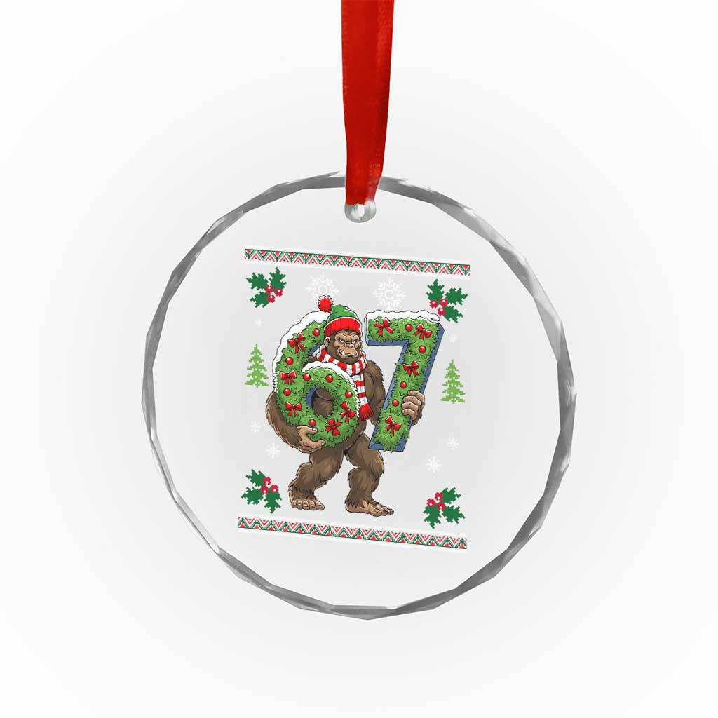 67 Meme Christmas Bigfoot Crystal Glass Ornament Funny Six Seven Wreath Sasquatch Holiday Gag Gift - Wonder Print Shop