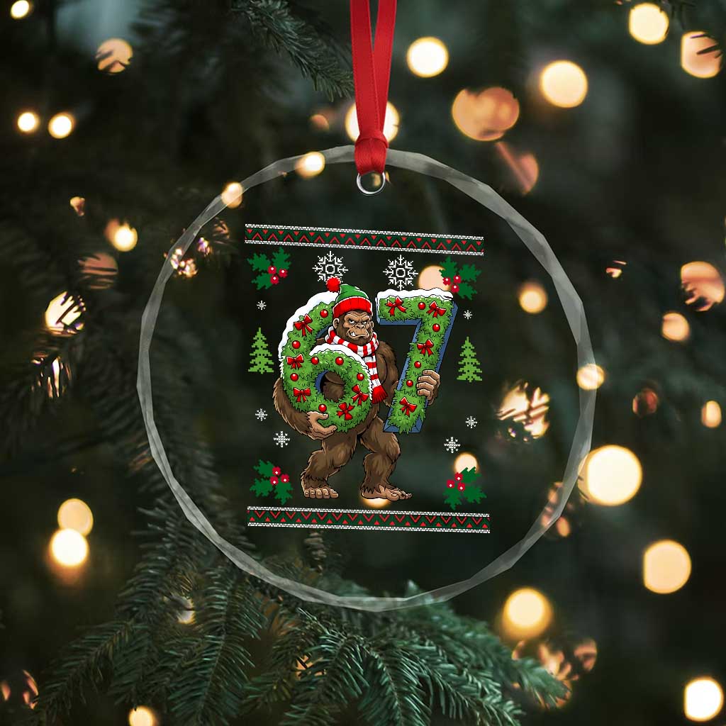 67 Meme Christmas Bigfoot Crystal Glass Ornament Funny Six Seven Wreath Sasquatch Holiday Gag Gift - Wonder Print Shop