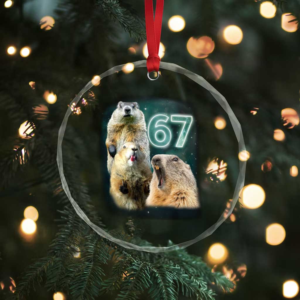 67 Meme Groundhog Crystal Glass Ornament Howling At The Moon Funny Six Seven Meme Ground Hog Day - Wonder Print Shop