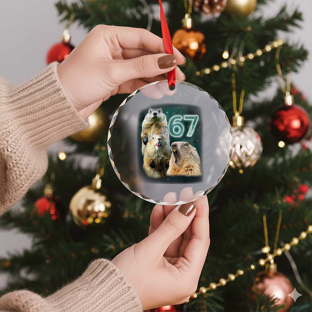 67 Meme Groundhog Crystal Glass Ornament Howling At The Moon Funny Six Seven Meme Ground Hog Day - Wonder Print Shop