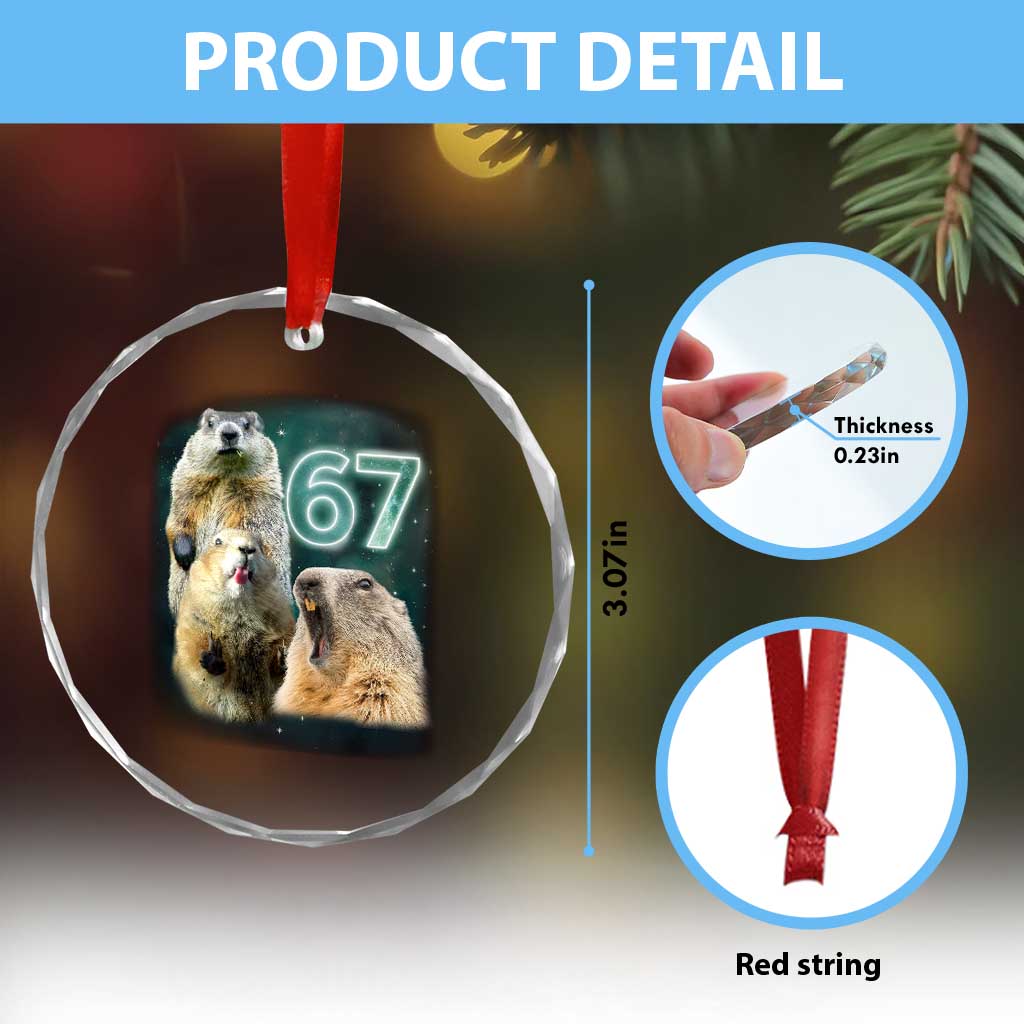 67 Meme Groundhog Crystal Glass Ornament Howling At The Moon Funny Six Seven Meme Ground Hog Day - Wonder Print Shop