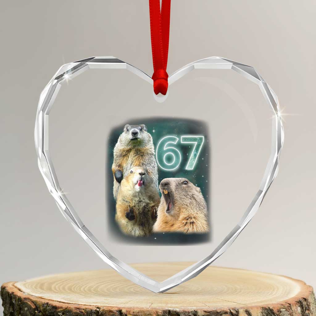 67 Meme Groundhog Heart Crystal Glass Ornament Howling At The Moon Funny Six Seven Meme Ground Hog Day - Wonder Print Shop