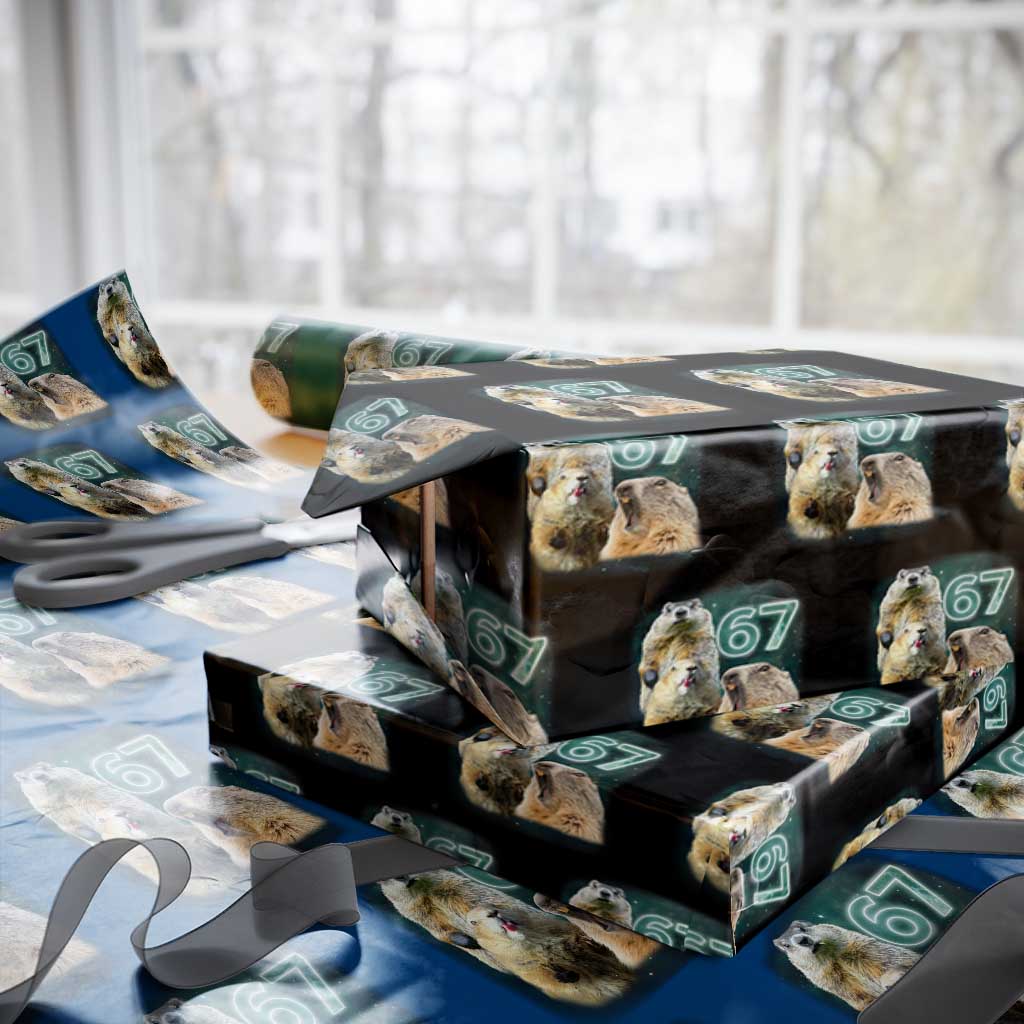 67 Meme Groundhog Wrapping Paper Roll Howling At The Moon Funny Six Seven Meme Ground Hog Day - Wonder Print Shop