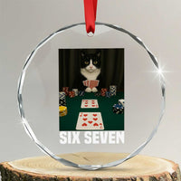 67 Poker Cat Crystal Glass Ornament Funny Six Seven Meme - Wonder Print Shop