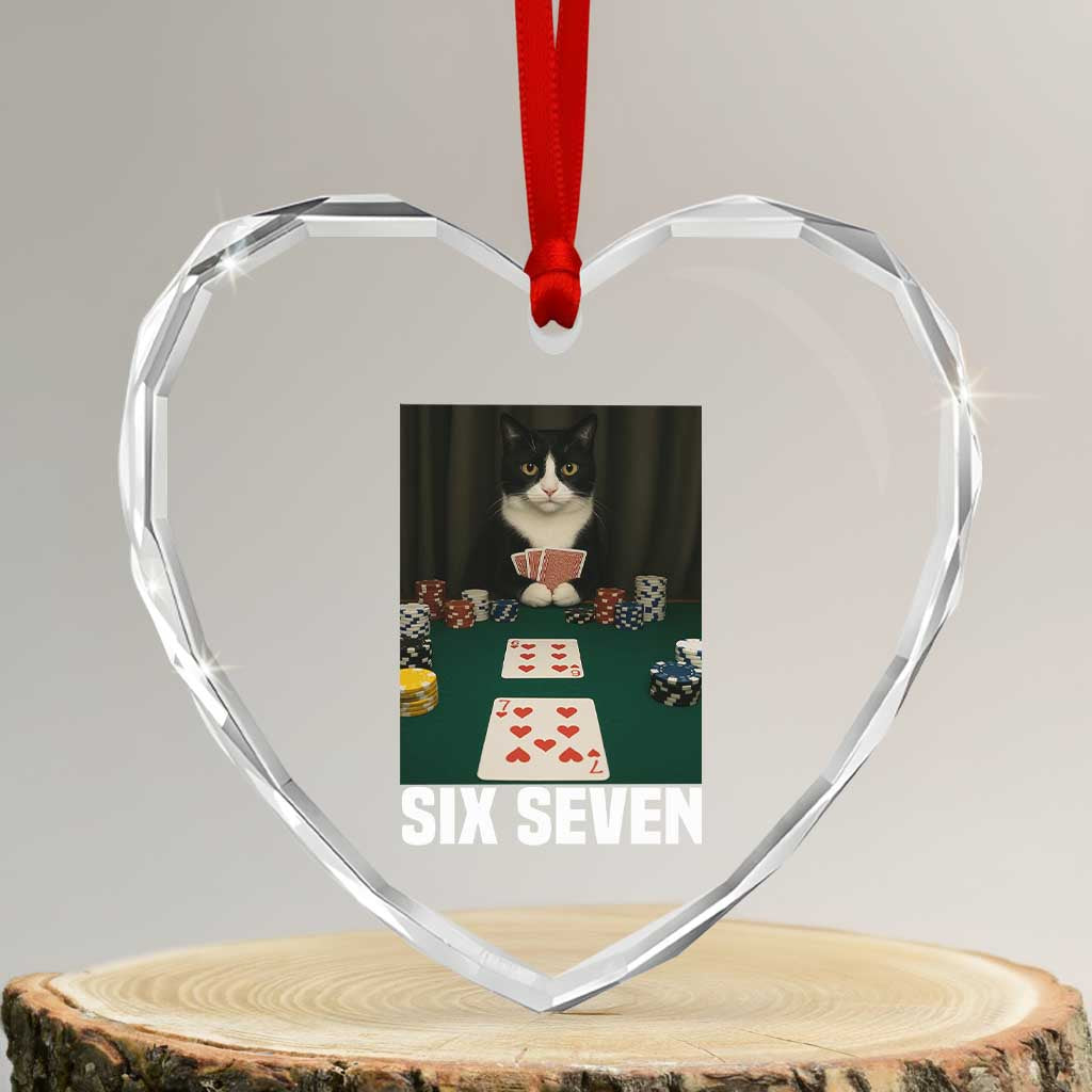 67 Poker Cat Heart Crystal Glass Ornament Funny Six Seven Meme - Wonder Print Shop