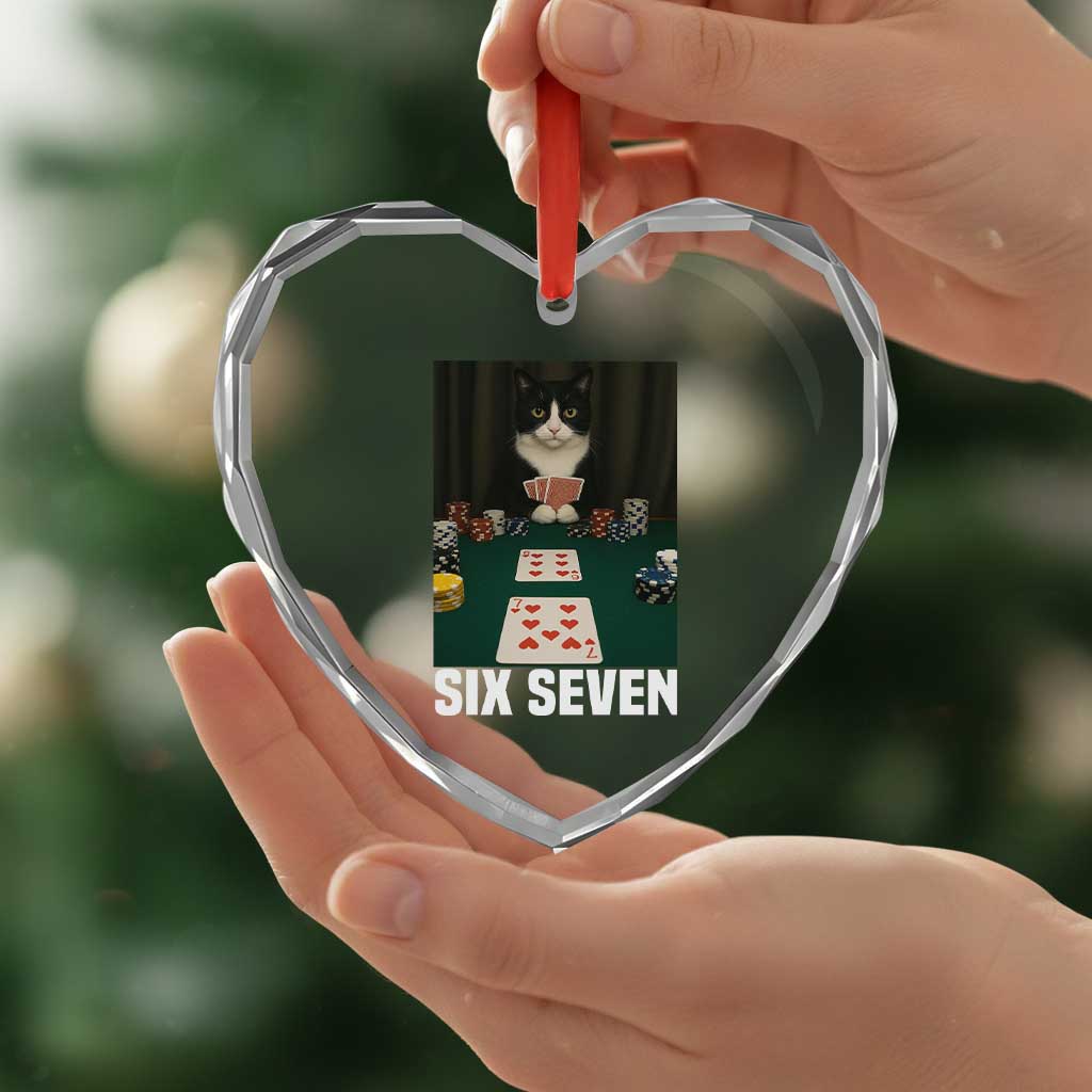 67 Poker Cat Heart Crystal Glass Ornament Funny Six Seven Meme - Wonder Print Shop