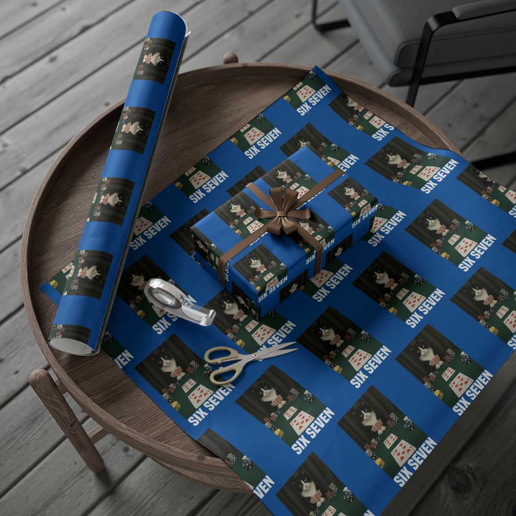 67 Poker Cat Wrapping Paper Roll Funny Six Seven Meme - Wonder Print Shop