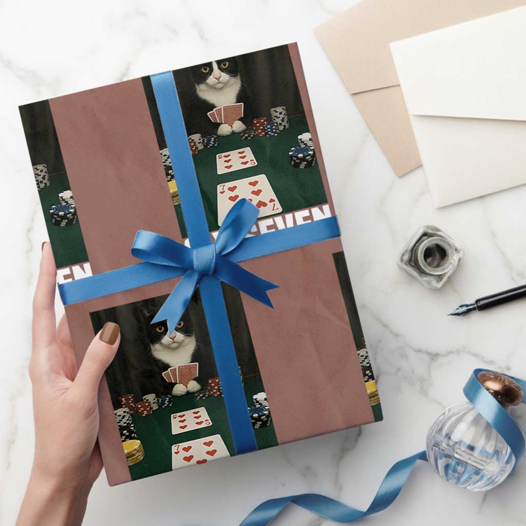 67 Poker Cat Wrapping Paper Roll Funny Six Seven Meme - Wonder Print Shop