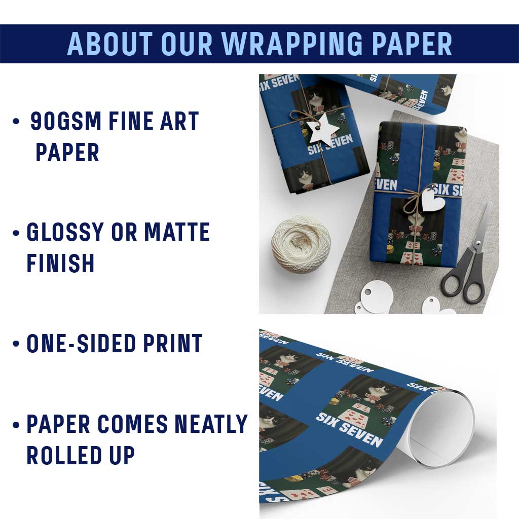 67 Poker Cat Wrapping Paper Roll Funny Six Seven Meme - Wonder Print Shop