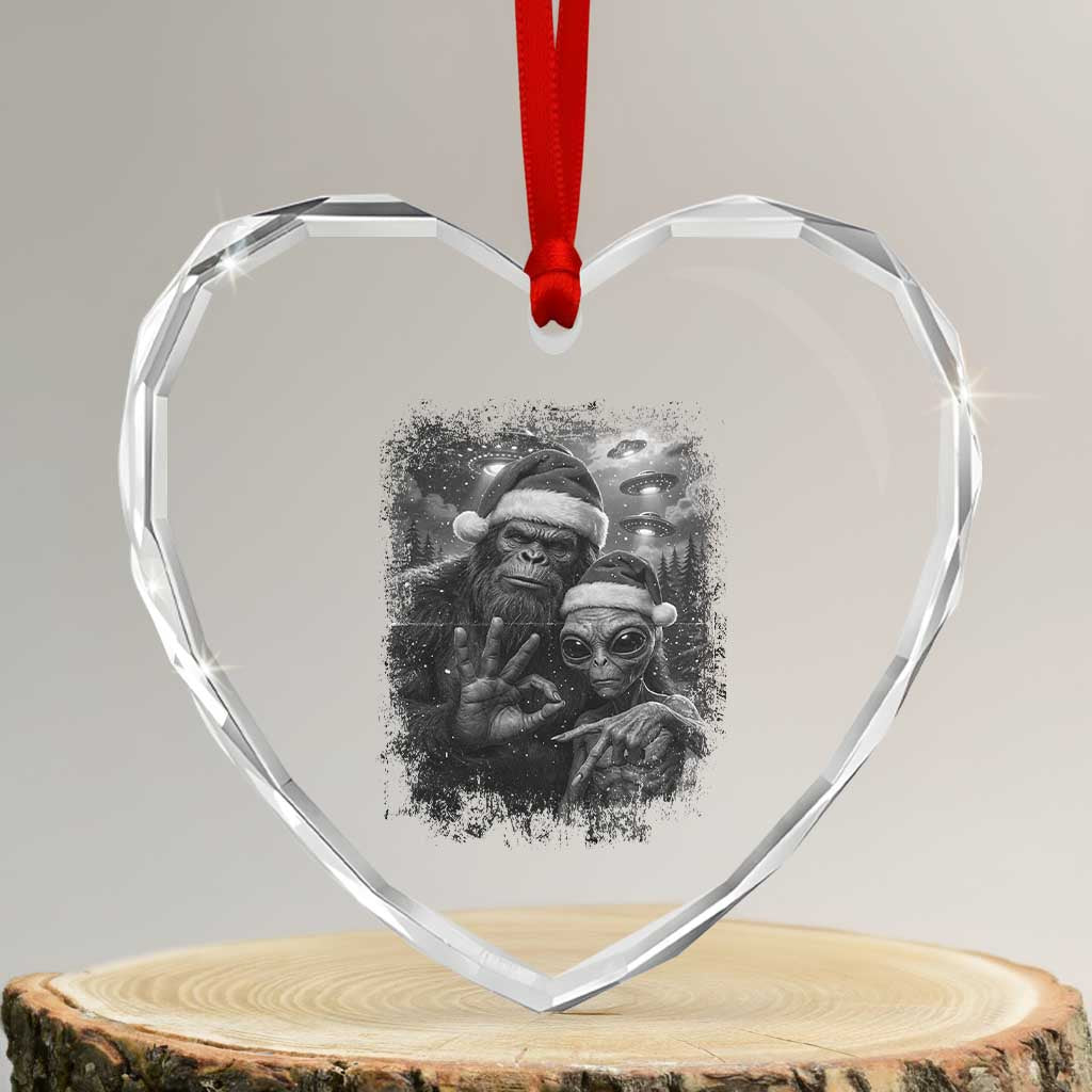 67 Six Seven Bigfoot Christmas Heart Crystal Glass Ornament Sasquatch Ailen Selfie UFO Meme - Wonder Print Shop