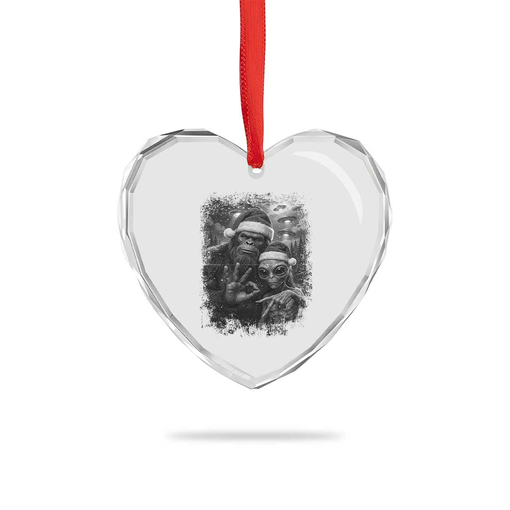 67 Six Seven Bigfoot Christmas Heart Crystal Glass Ornament Sasquatch Ailen Selfie UFO Meme - Wonder Print Shop