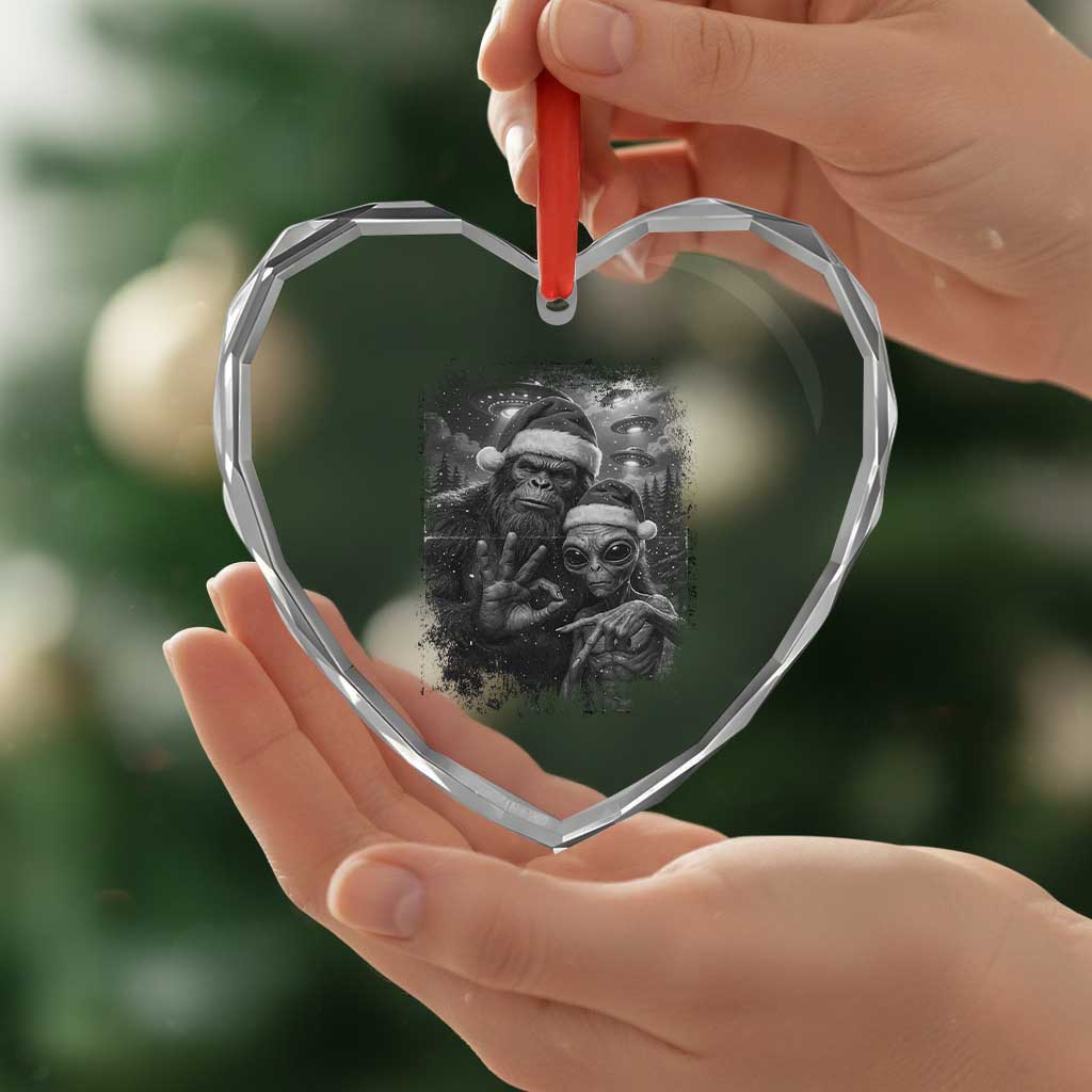 67 Six Seven Bigfoot Christmas Heart Crystal Glass Ornament Sasquatch Ailen Selfie UFO Meme - Wonder Print Shop