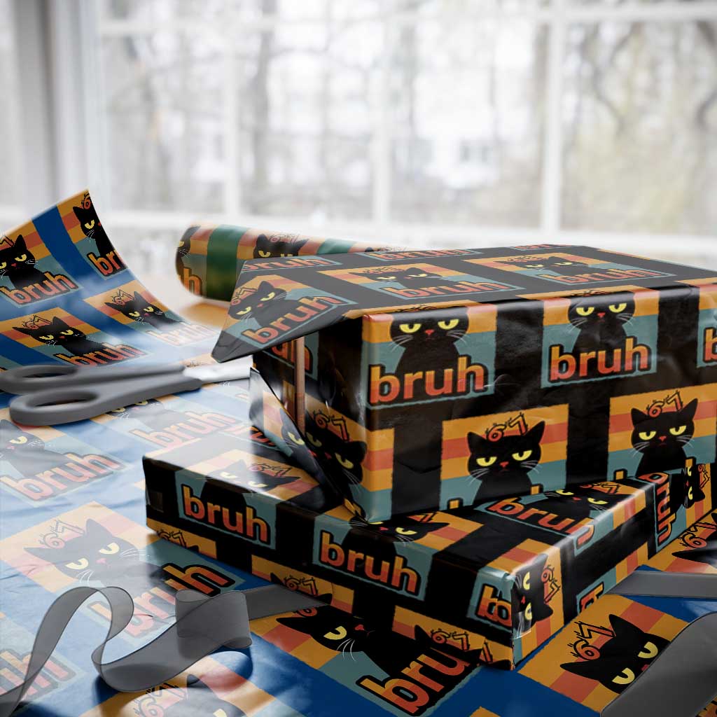 67 Six Seven Bruh Cat Meme Wrapping Paper Roll Cute Black Cat Funny Saying - Wonder Print Shop