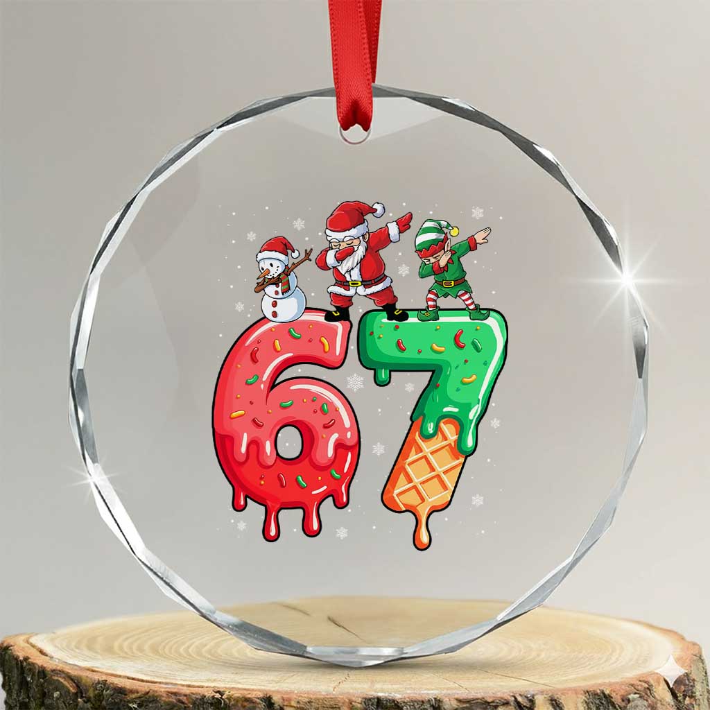67 Six Seven Christmas Crystal Glass Ornament Funny Dabbing Santa Elf Friends 6 7 Meme Gen Alpha Slang - Wonder Print Shop