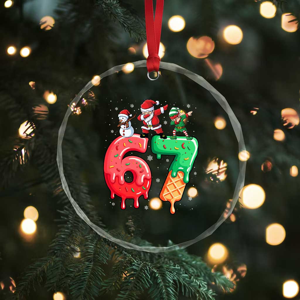 67 Six Seven Christmas Crystal Glass Ornament Funny Dabbing Santa Elf Friends 6 7 Meme Gen Alpha Slang - Wonder Print Shop