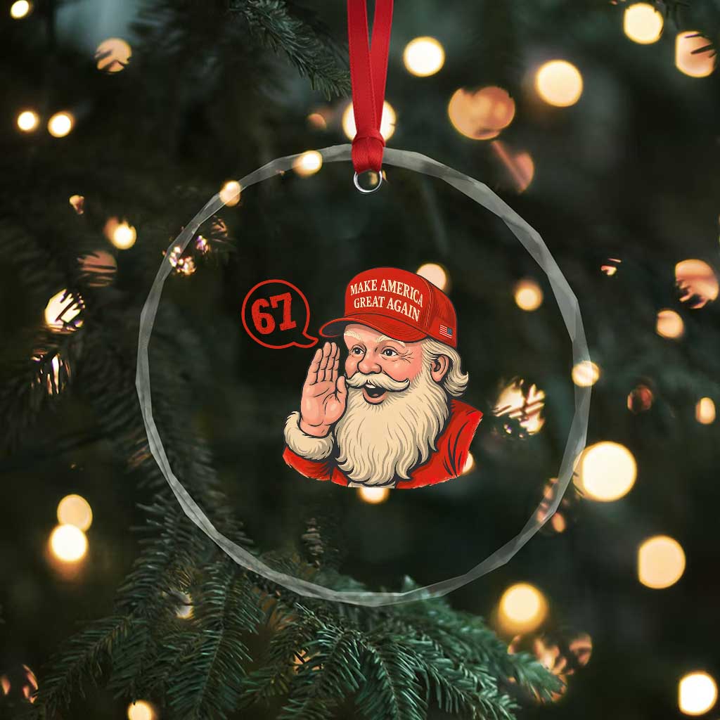 67 Six Seven Christmas Crystal Glass Ornament Santa MAGA Hat Xmas TS14