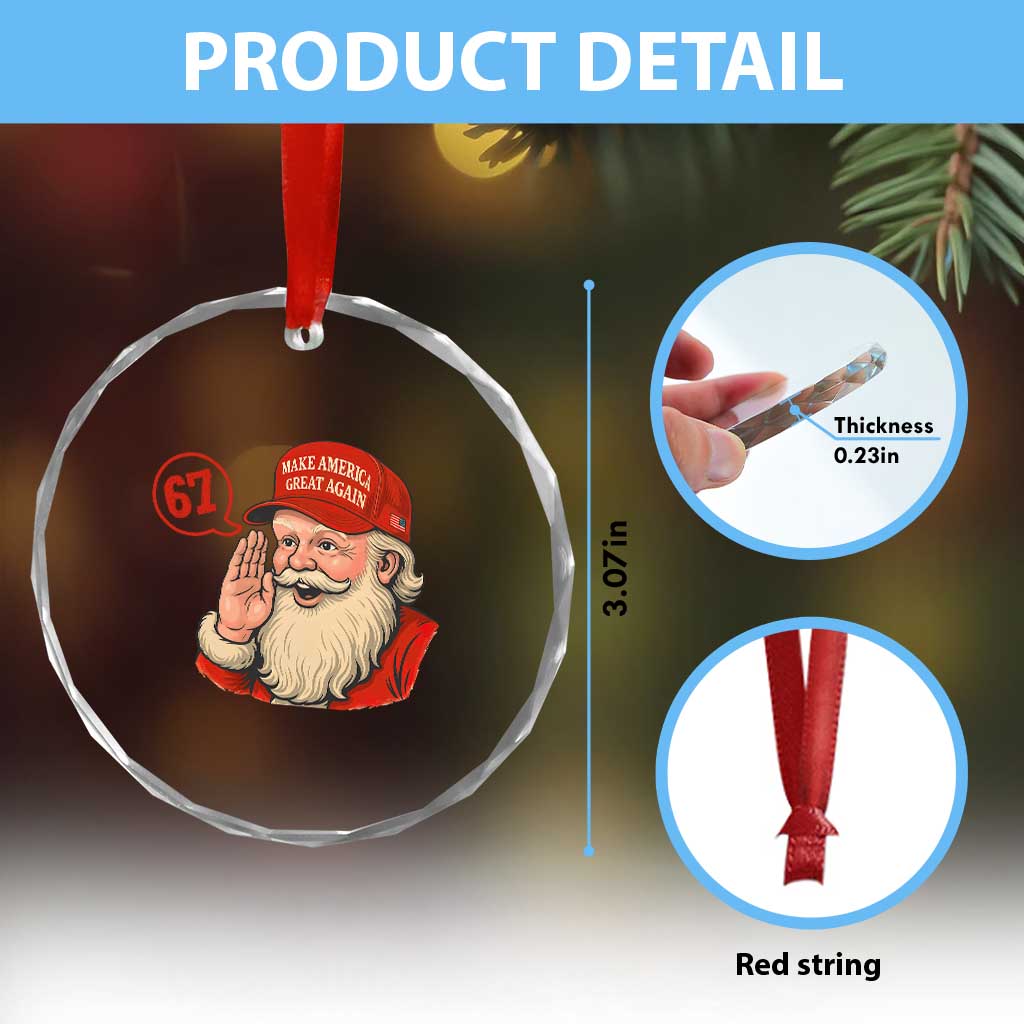 67 Six Seven Christmas Crystal Glass Ornament Santa MAGA Hat Xmas TS14