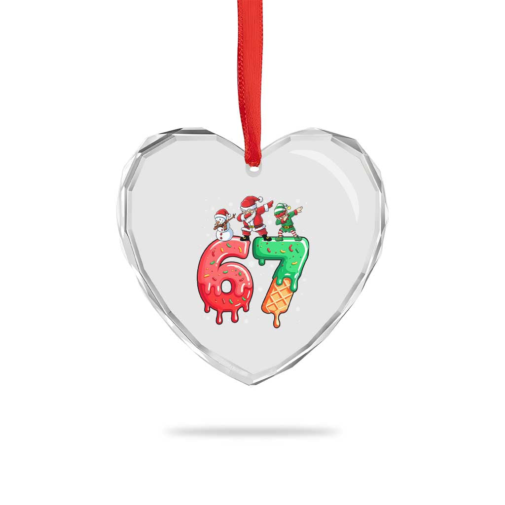 67 Six Seven Christmas Heart Crystal Glass Ornament Funny Dabbing Santa Elf Friends 6 7 Meme Gen Alpha Slang - Wonder Print Shop