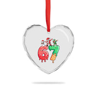 67 Six Seven Christmas Heart Crystal Glass Ornament Funny Dabbing Santa Elf Friends 6 7 Meme Gen Alpha Slang - Wonder Print Shop
