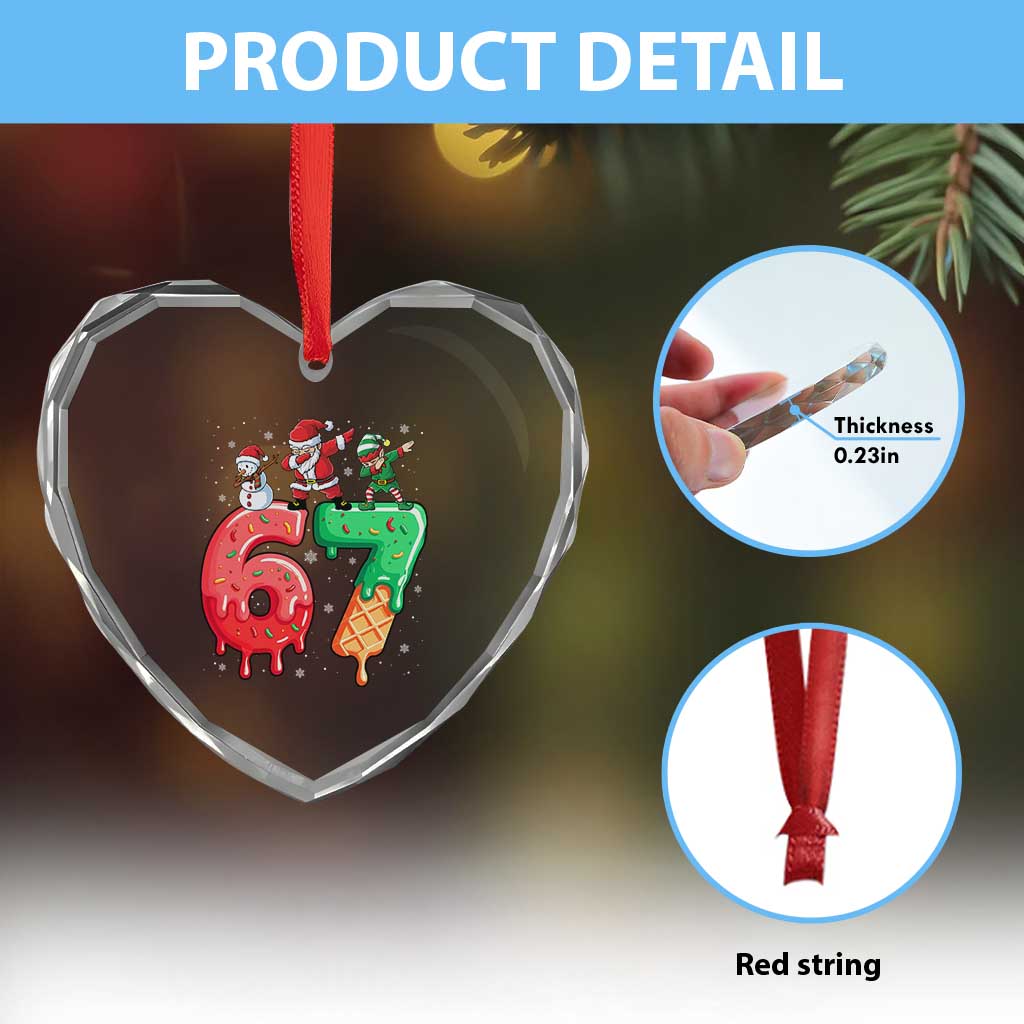 67 Six Seven Christmas Heart Crystal Glass Ornament Funny Dabbing Santa Elf Friends 6 7 Meme Gen Alpha Slang - Wonder Print Shop