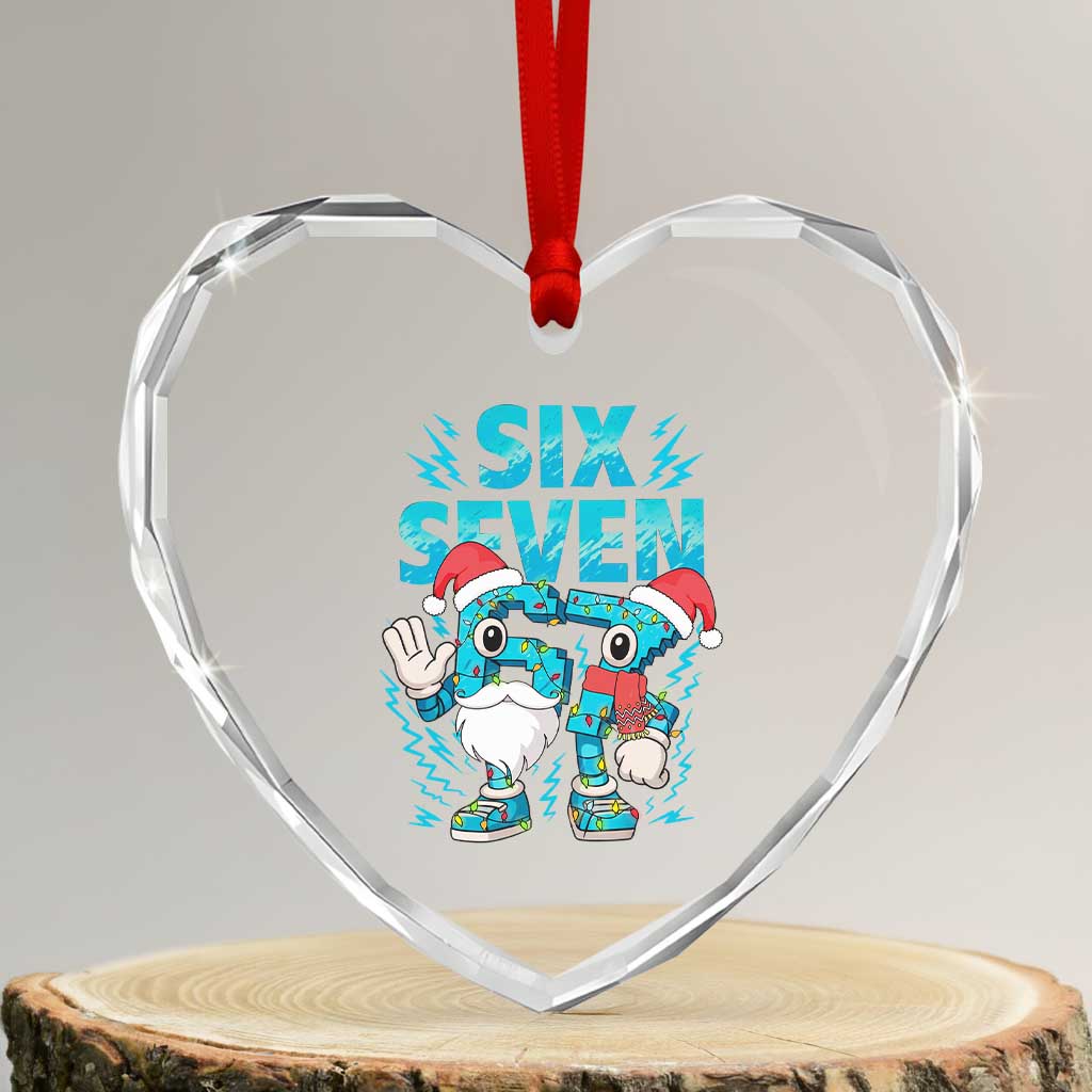 67 Six Seven Christmas Heart Crystal Glass Ornament Funny Italian Brainrot Meme - Wonder Print Shop