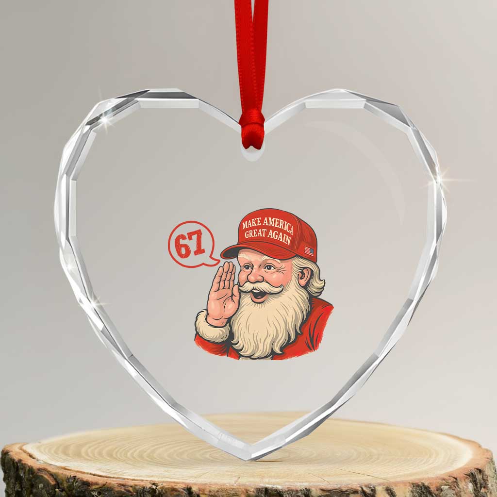 67 Six Seven Christmas Heart Crystal Glass Ornament Santa MAGA Hat Xmas - Wonder Print Shop