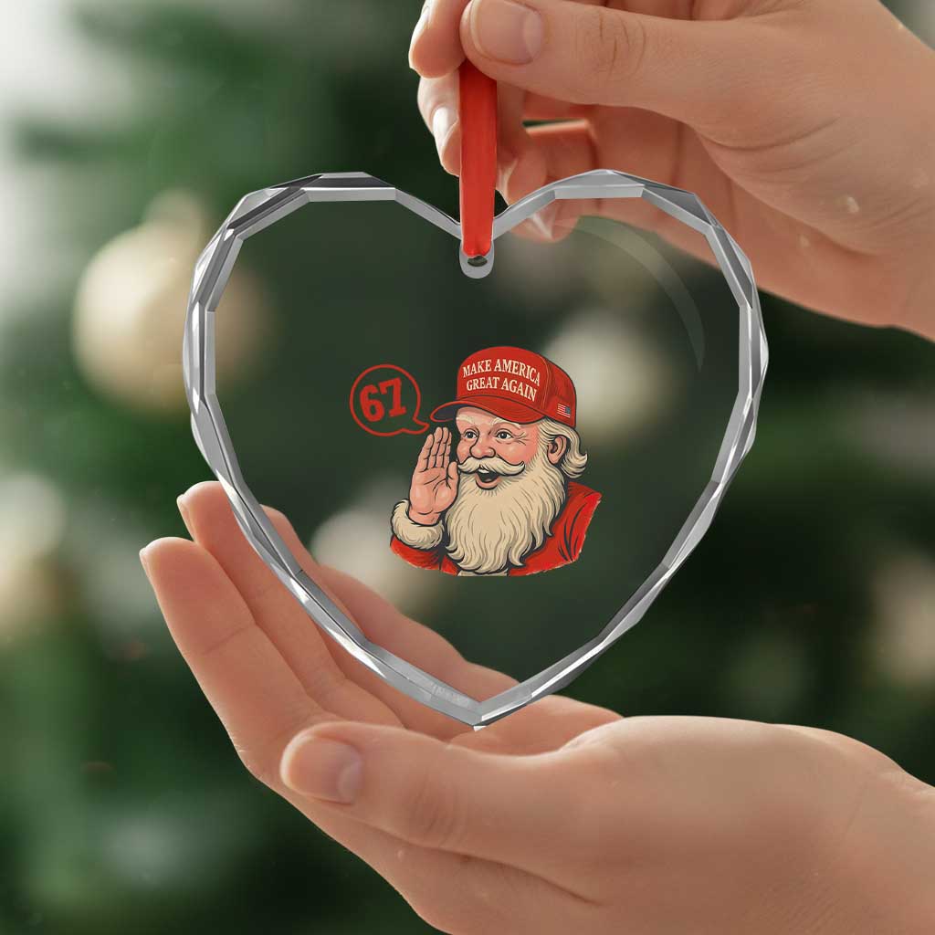 67 Six Seven Christmas Heart Crystal Glass Ornament Santa MAGA Hat Xmas - Wonder Print Shop