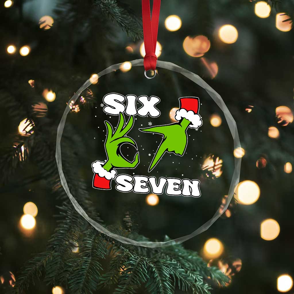 67 Six Seven Christmas Meme Crystal Glass Ornament Funny Elf Hands - Wonder Print Shop