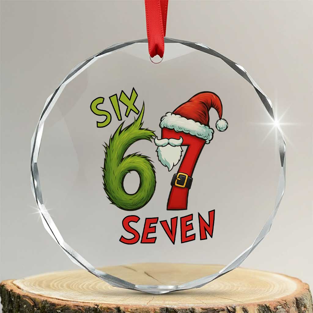 67 Six Seven Christmas Meme Crystal Glass Ornament Funny Santa Xmas - Wonder Print Shop