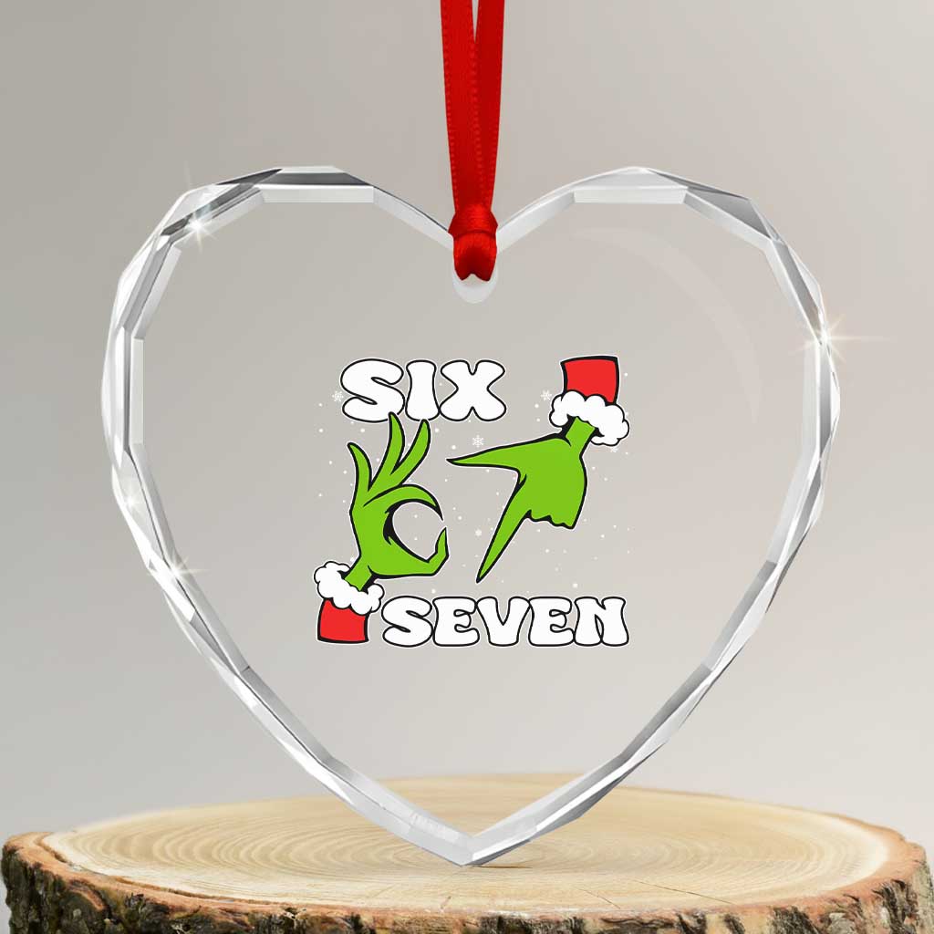 67 Six Seven Christmas Meme Heart Crystal Glass Ornament Funny Elf Hands - Wonder Print Shop