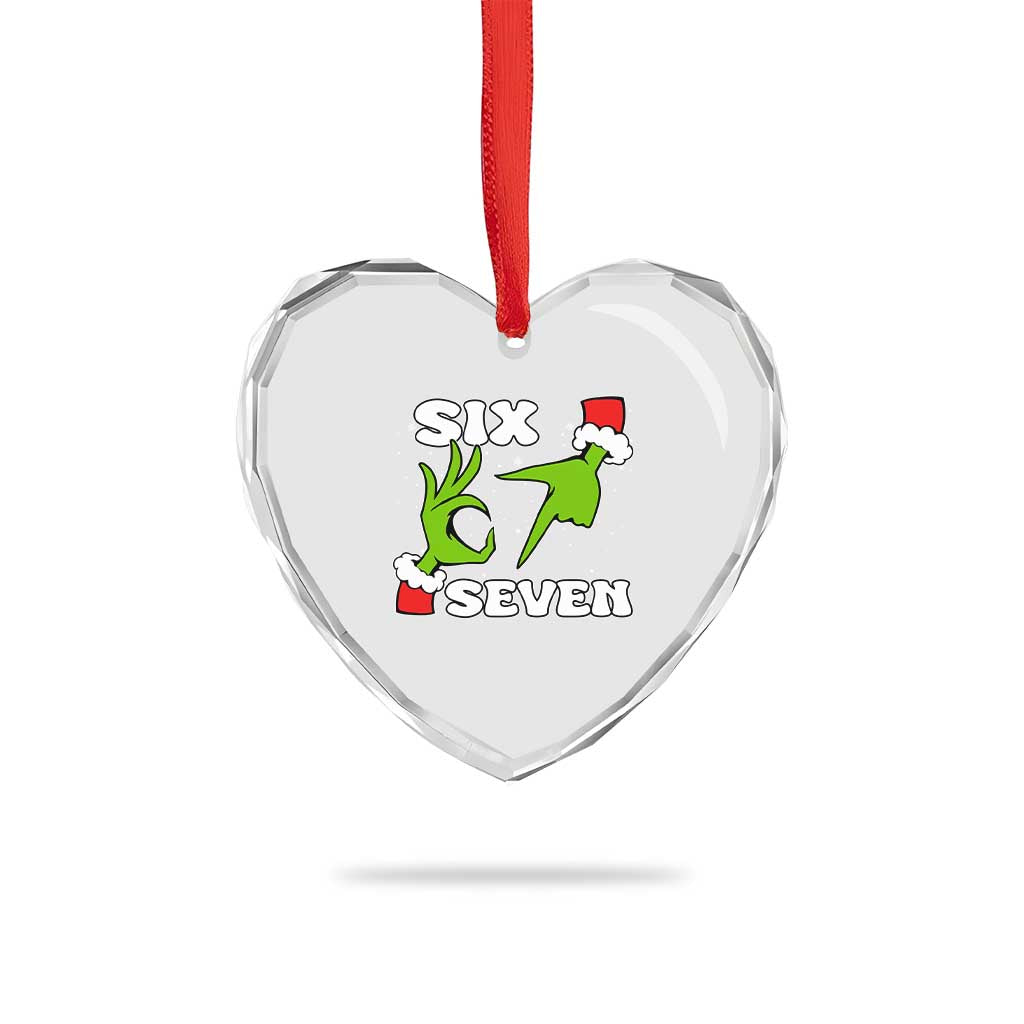 67 Six Seven Christmas Meme Heart Crystal Glass Ornament Funny Elf Hands - Wonder Print Shop