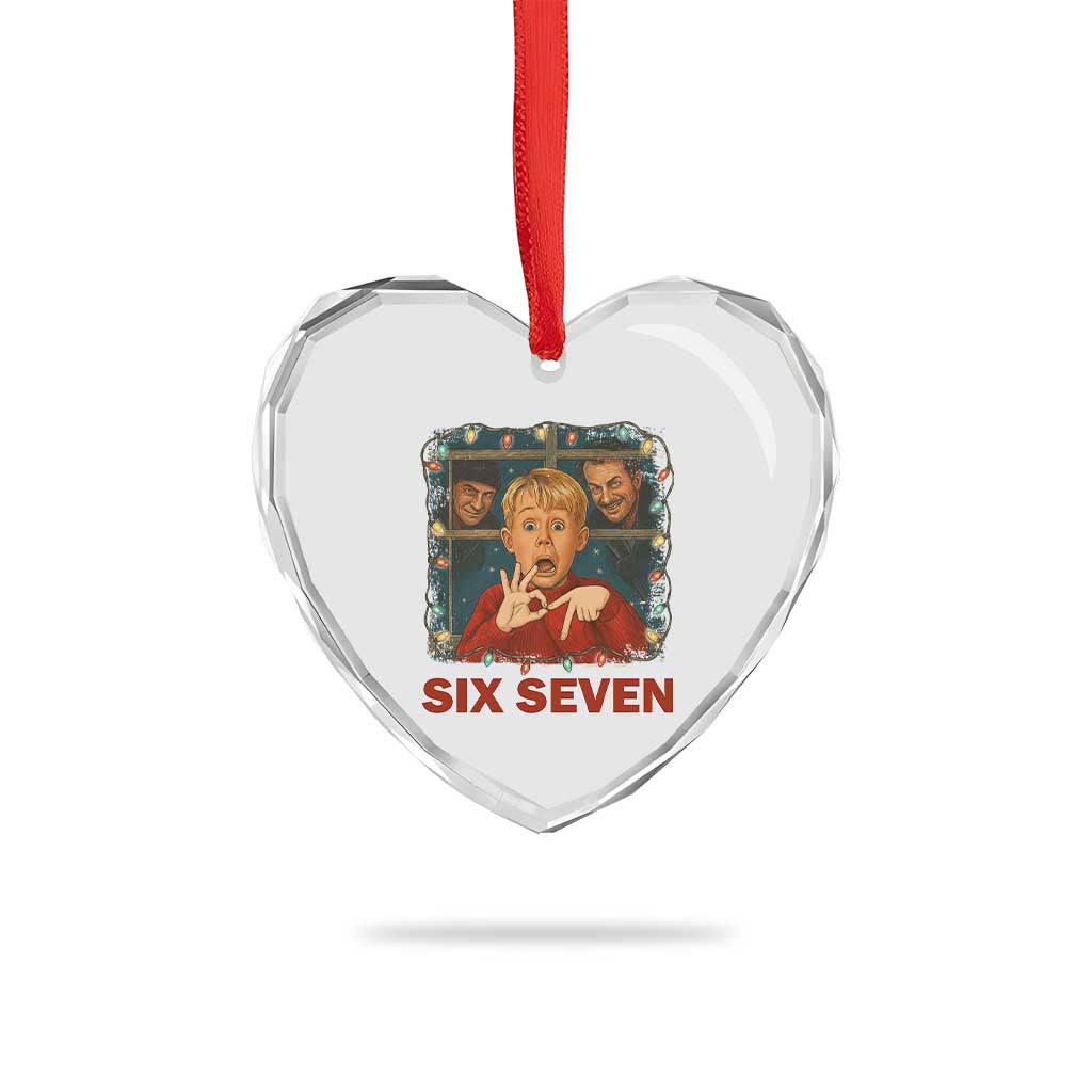 67 Six Seven Christmas Meme Heart Crystal Glass Ornament Funny Family Xmas Movie - Wonder Print Shop