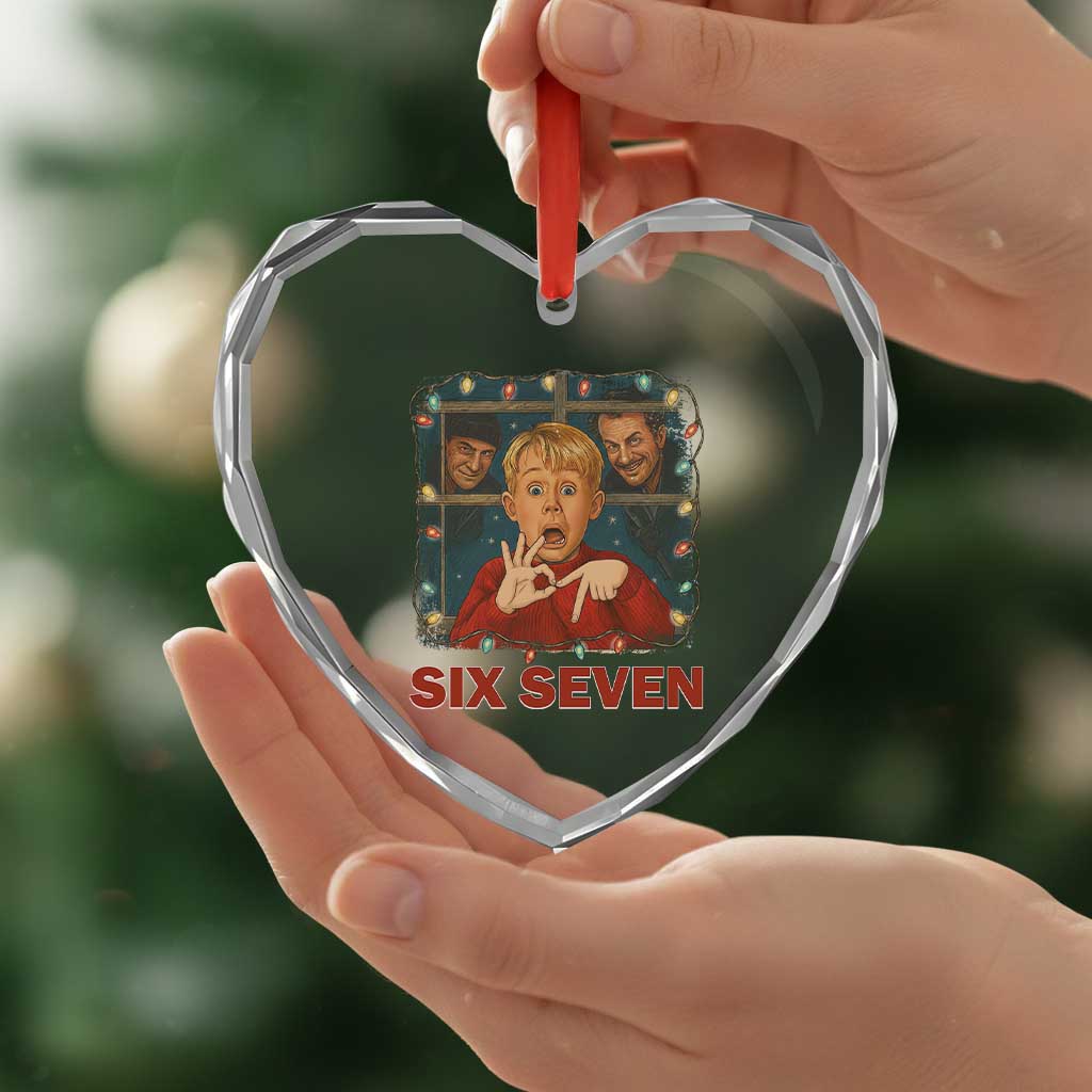 67 Six Seven Christmas Meme Heart Crystal Glass Ornament Funny Family Xmas Movie - Wonder Print Shop