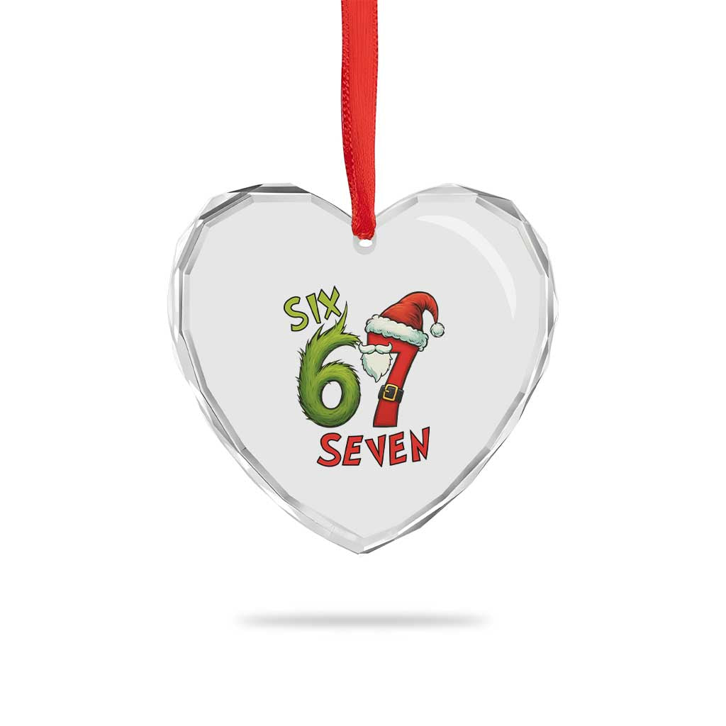 67 Six Seven Christmas Meme Heart Crystal Glass Ornament Funny Santa Xmas - Wonder Print Shop