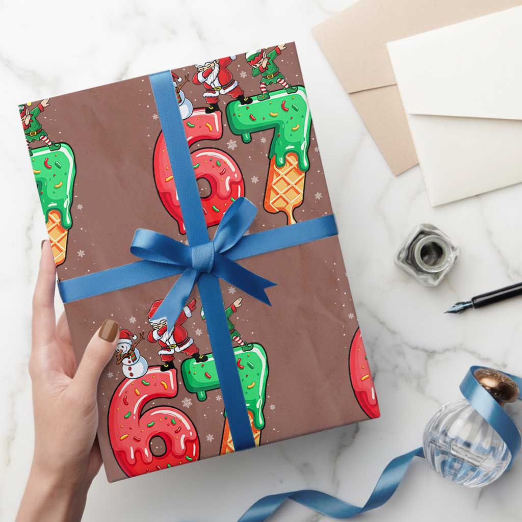 67 Six Seven Christmas Wrapping Paper Roll Funny Dabbing Santa Elf Friends 6 7 Meme Gen Alpha Slang - Wonder Print Shop