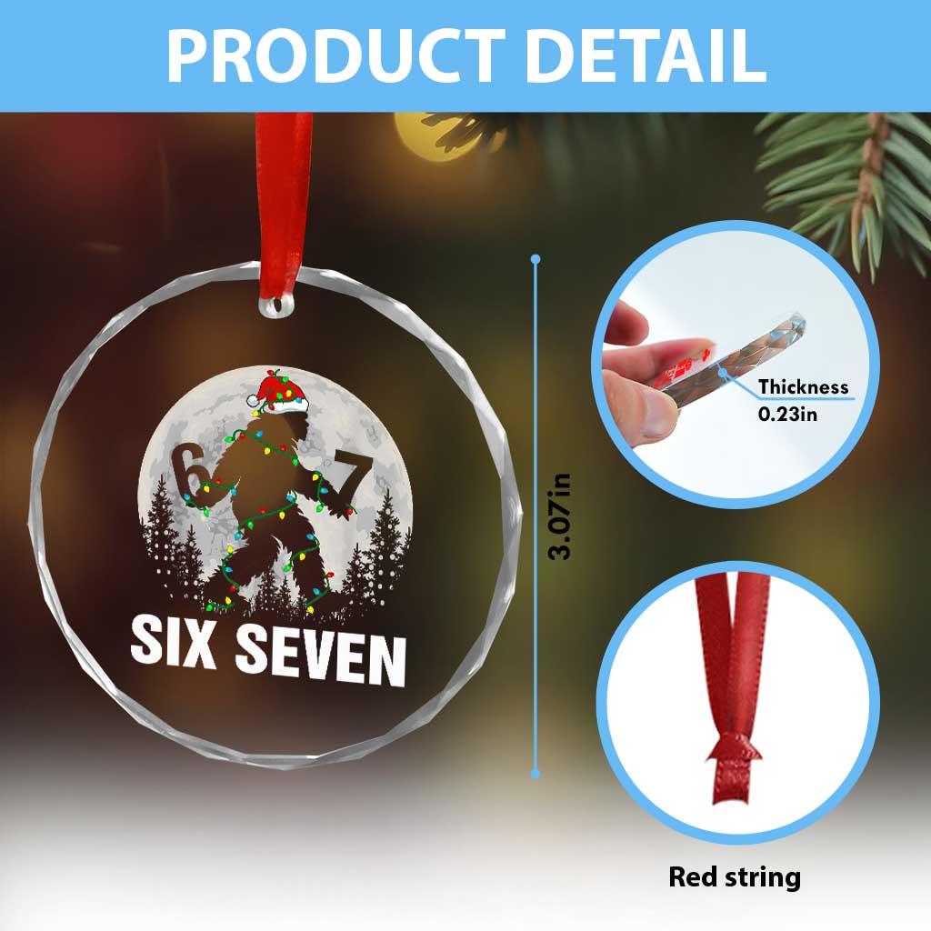 67 Six Seven Crystal Glass Ornament Funny Bigfoot Christmas Sasquatch Moon - Wonder Print Shop