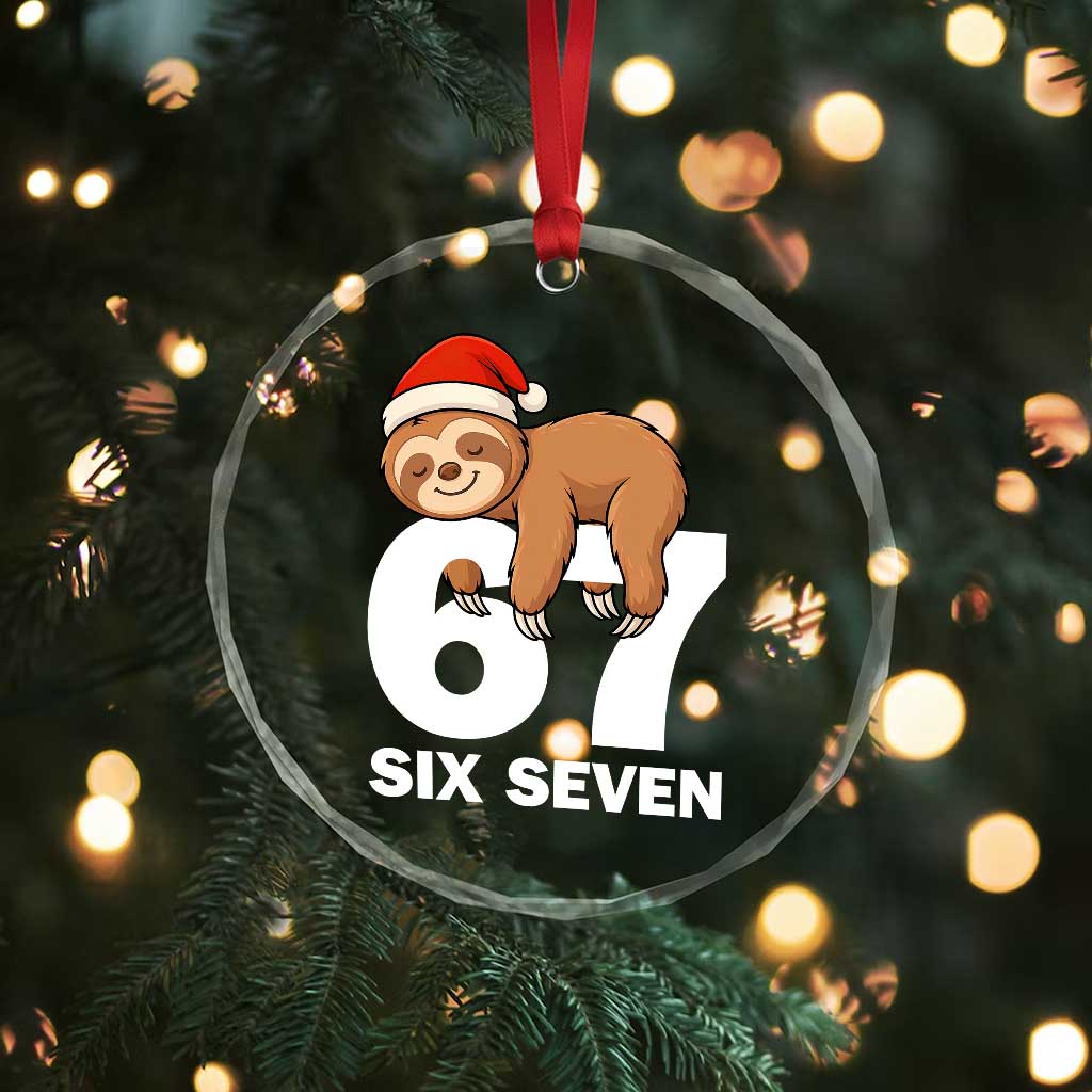 67 Six Seven Crystal Glass Ornament Funny Sloth Christmas - Wonder Print Shop