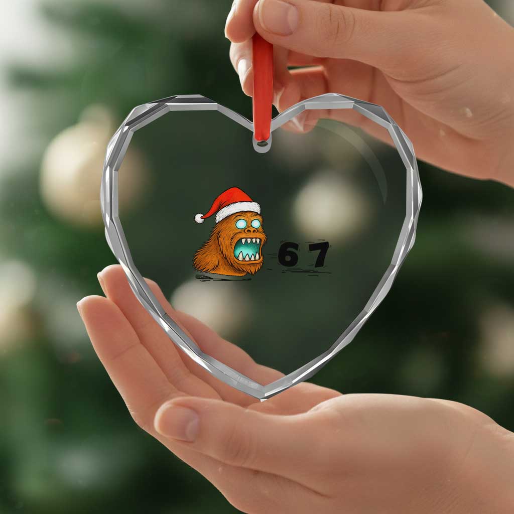 67 Six Seven Heart Crystal Glass Ornament Funny Bigfoot Christmas - Wonder Print Shop