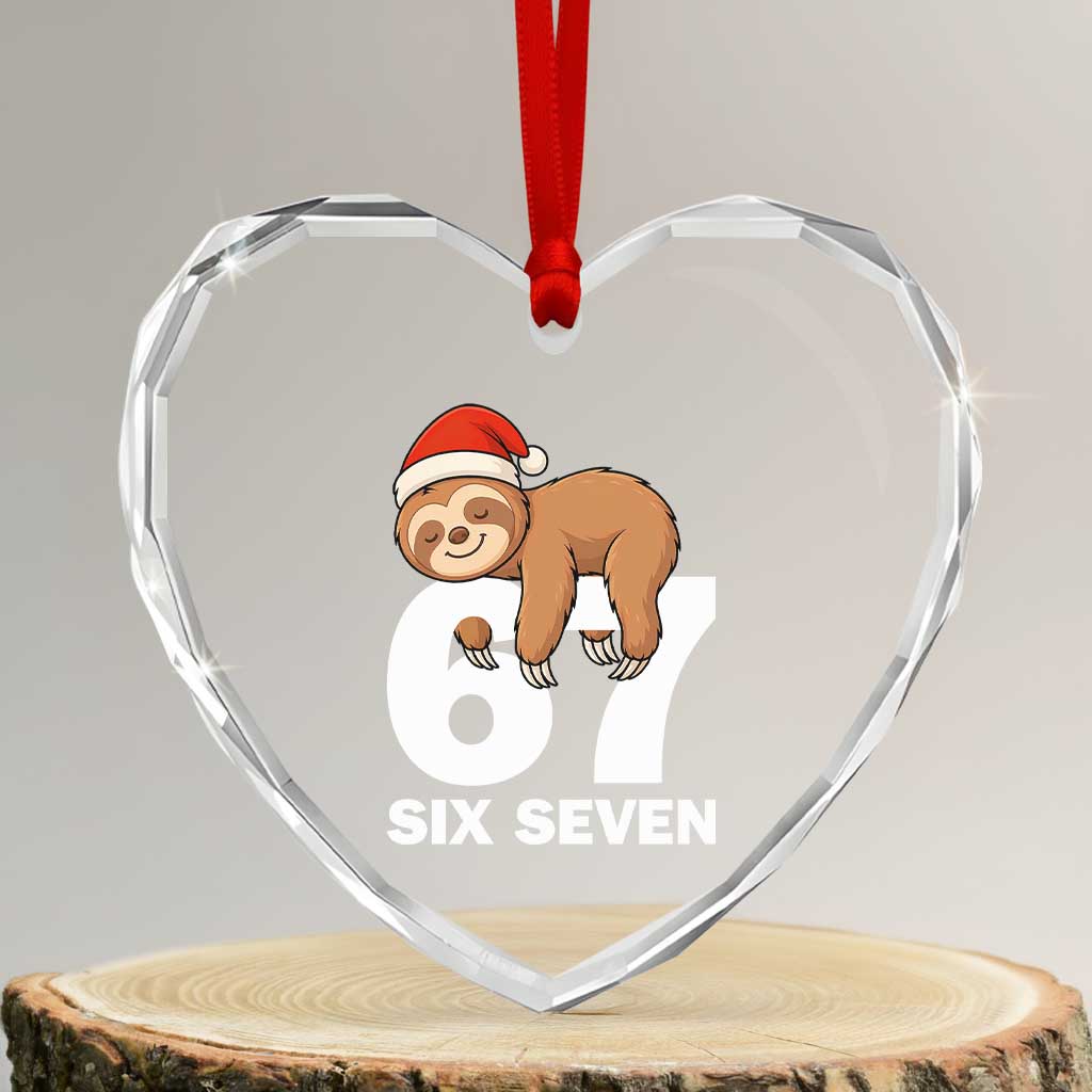 67 Six Seven Heart Crystal Glass Ornament Funny Sloth Christmas - Wonder Print Shop