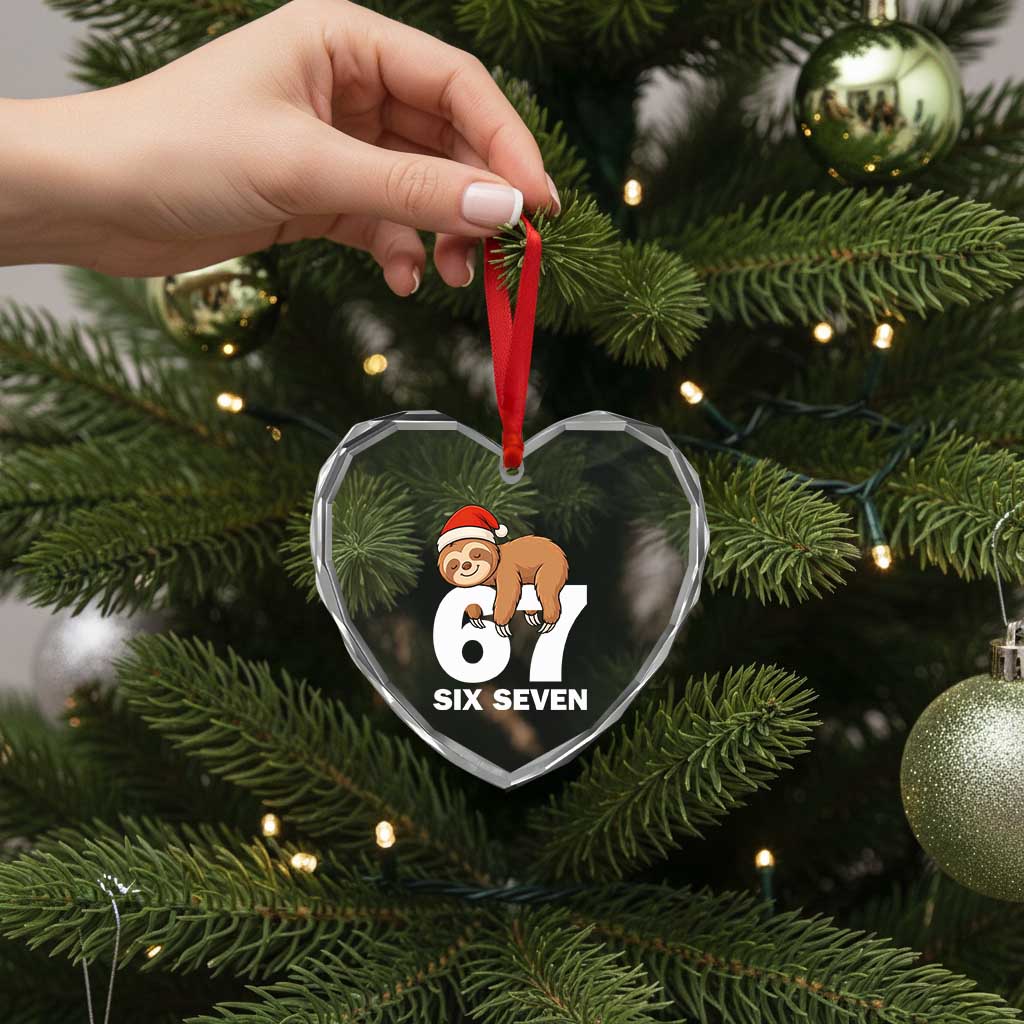 67 Six Seven Heart Crystal Glass Ornament Funny Sloth Christmas - Wonder Print Shop