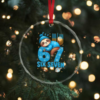 67 Six Seven Meme Crystal Glass Ornament Funny Hanukkah Sloth - Wonder Print Shop