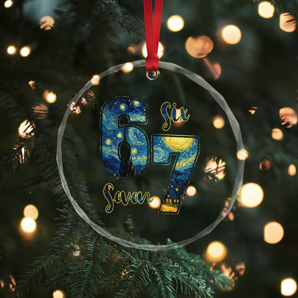 67 Six Seven Meme Crystal Glass Ornament Starry Night Van Gogh - Wonder Print Shop