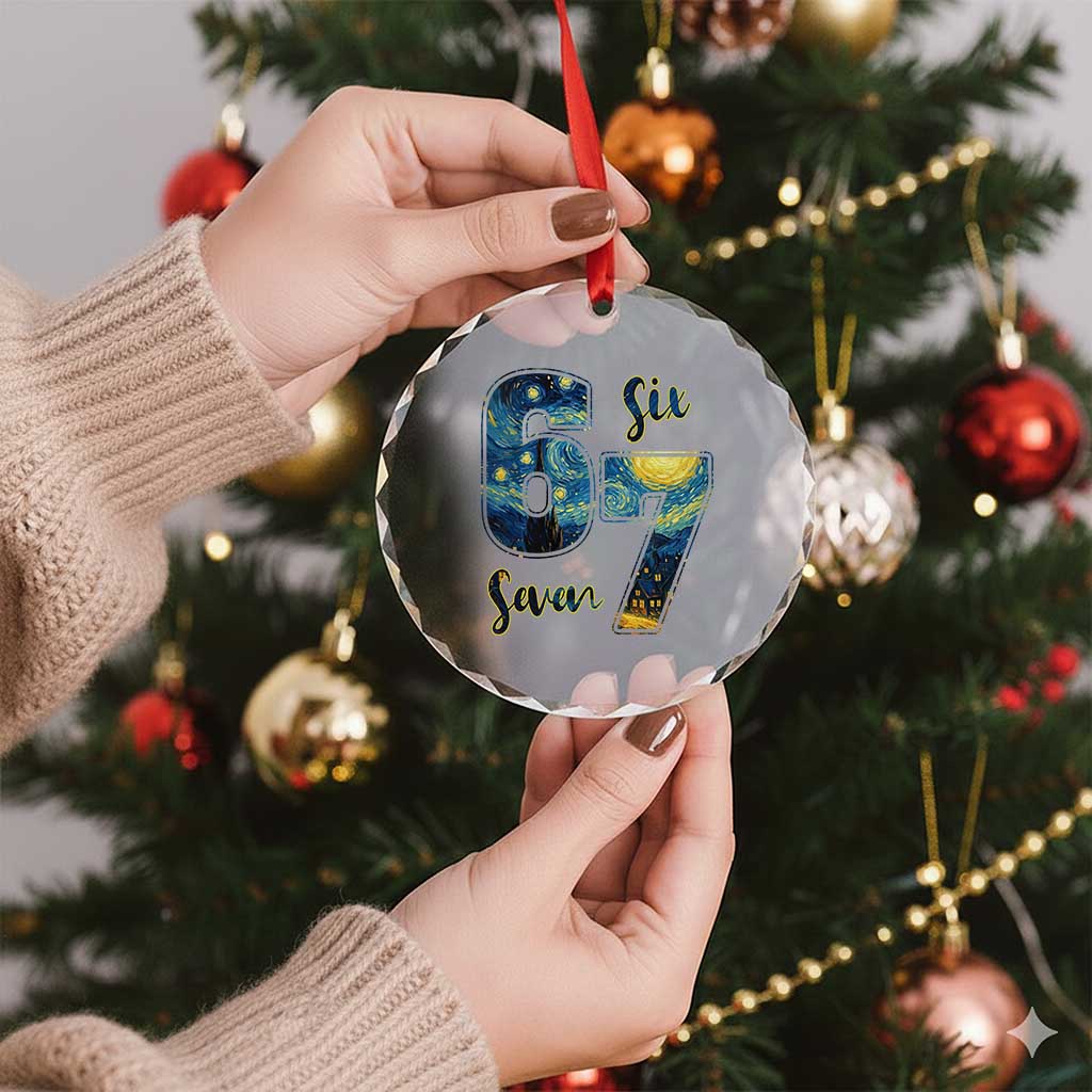 67 Six Seven Meme Crystal Glass Ornament Starry Night Van Gogh - Wonder Print Shop