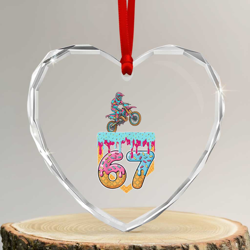 67 Six Seven Meme Heart Crystal Glass Ornament Funny Dirt Bike Motocross Ice Cream Drip - Wonder Print Shop